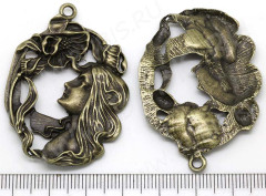 Подвеска Овал 08 3D с девушкой 48,5*34,5*3,5мм античная бронза (литьё)