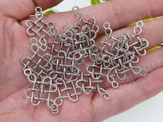 209 Коннектор 3D Узел бесконечности большой 30*18*2,3мм античное серебро (литьё)