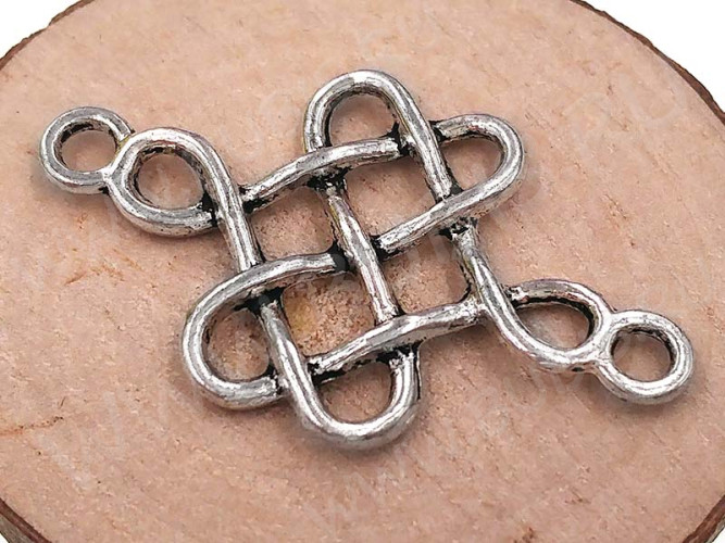 209 Коннектор 3D Узел бесконечности большой 30*18*2,3мм античное серебро (литьё)