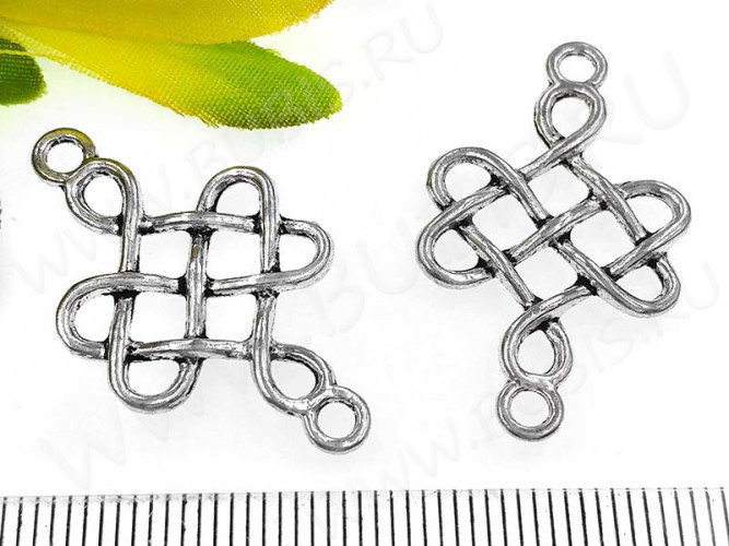 209 Коннектор 3D Узел бесконечности большой 30*18*2,3мм античное серебро (литьё)