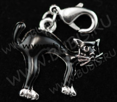 Подвеска Кошка 14 с выгнутой спиной 22*20*3,5мм чёрная (цветные подвески)