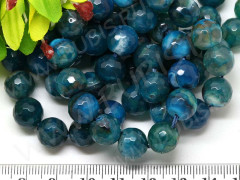 (ОПТ) Бусина округлая ГРАНЁНАЯ 8мм Агат кракле т.голубо-бирюзовый с молочным (камни) (НИТЬ)