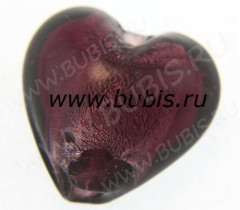 117 Бусина Сердце с серебром 15*15*9мм цвет 07 лиловый (венецианское стекло)