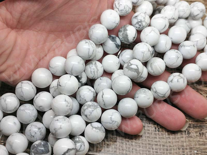 (ОПТ) Бусина округлая 12мм Кахолонг белый (камни) (НИТЬ)