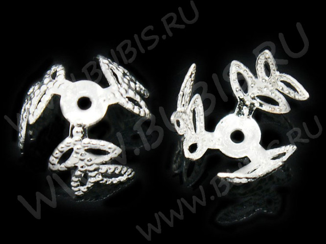 (СКИДКИ!!!) Шапочка тонкая 061 ажурная Ветки 10*10*6,5мм серебристая (Brass) (10шт.)