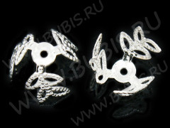 (СКИДКИ!!!) Шапочка тонкая 061 ажурная Ветки 10*10*6,5мм серебристая (Brass) (10шт.)