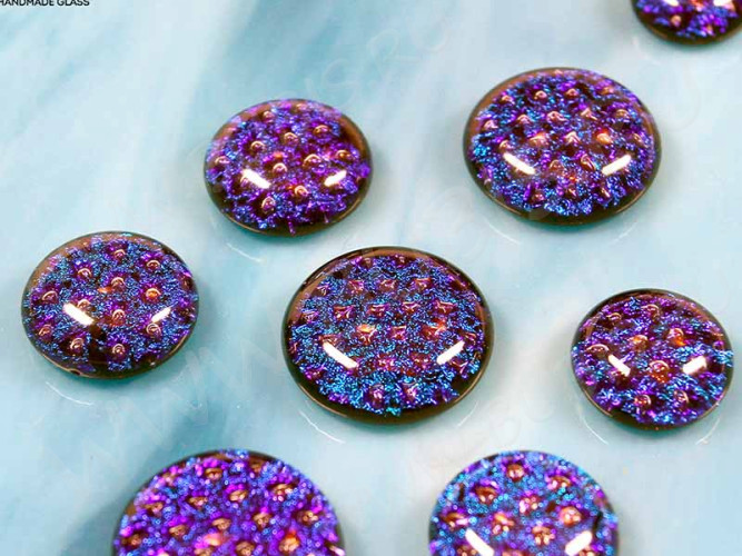 Кабошон Фьюзинг Круглый 14-20мм Дихроик на черном Синий Узор CU