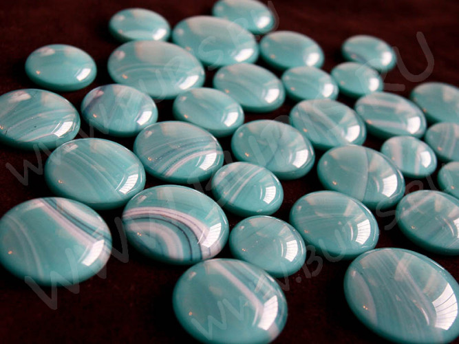 Кабошон Фьюзинг Круглый 16-28мм Авантюрин-синий-белый Павлин