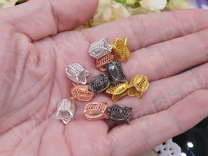 264 Шапочка ажурная 73 Тюльпанчик 11,5*9*8мм серебристая (Milano LUX) (Brass)