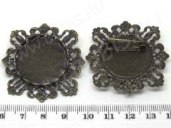 Основа (заготовка) для броши №43 булавка с ажурным сеттингом 25мм 42*42*10,5мм античная бронза (Iron)