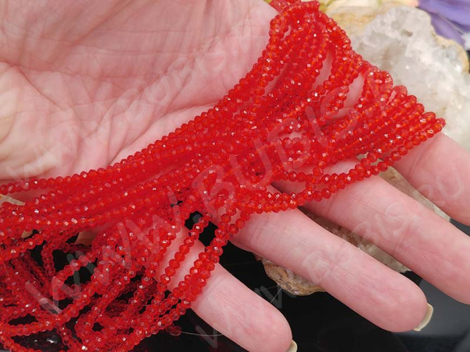 (СКИДКИ!!!) Бусина кристалл гранёный абакус 3*3*2мм св.красный прозрачный (имитация Сваровски) (НИТЬ)