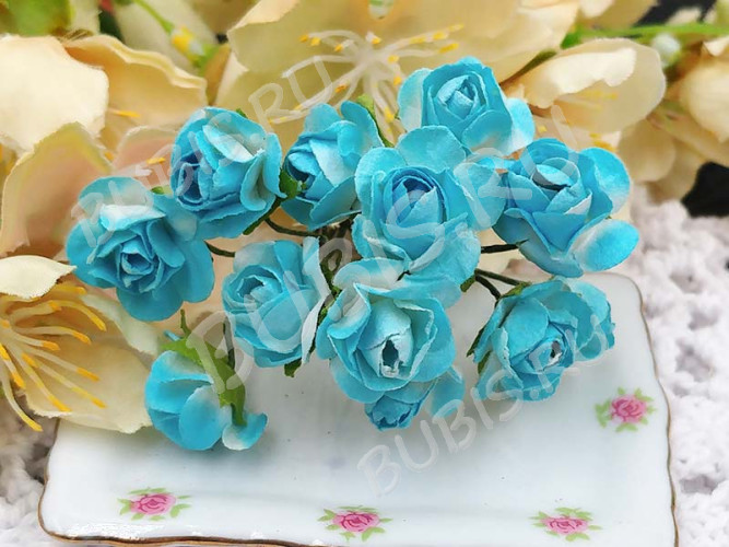 Цветок для декора 01 бумажный 70*10*10мм св.голубо-бирюзовый с белым (декор)