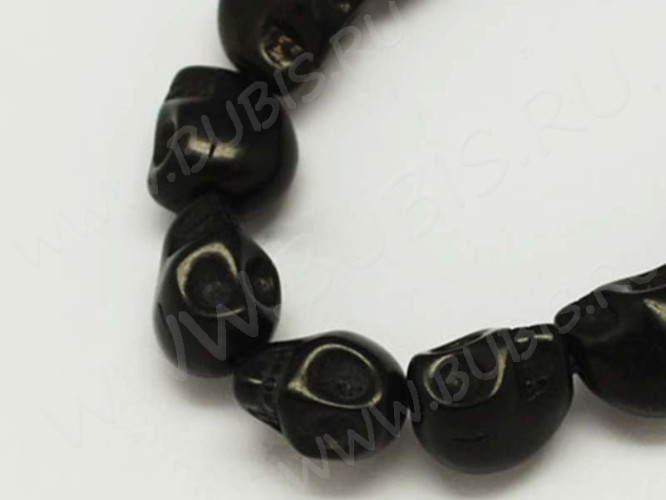 (ОПТ) Бусина каменная Череп 08 Говлит синт. 10*9*8мм черный (камни) (НИТЬ)