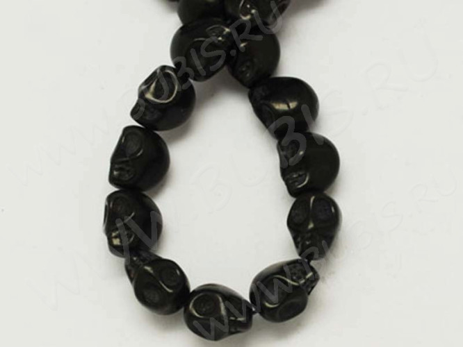 (ОПТ) Бусина каменная Череп 08 Говлит синт. 10*9*8мм черный (камни) (НИТЬ)