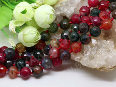 (ОПТ) Бусина округлая ГРАНЁНАЯ 10мм Агат кракле МИКС т.розово-зелёный (камни) (НИТЬ)