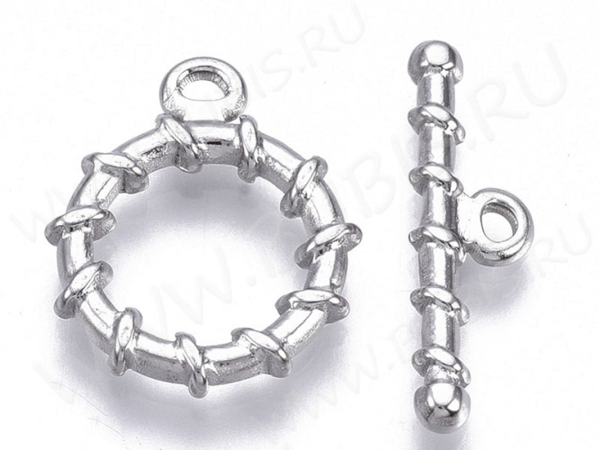 175 Тоггл округлый витой 19*16мм и 22*6мм цвет платины (Хирургическая сталь)
