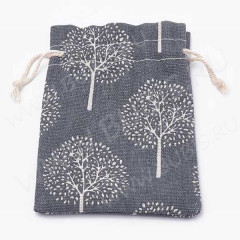 Мешочек холщовый 14 14*10см льняной чёрный с деревьями (ткань) (упаковка для украшений)
