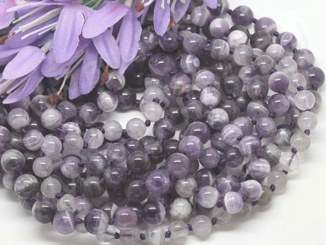 (ОПТ) Бусина округлая 8мм Аметист бледный с молочным натуральный (камни) (НИТЬ)