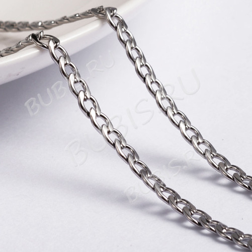 Цепочка S107 ювелирная панцирная "Бордюрная" 4,5*3*0,8мм цвет платины (Хирургическая сталь)(50см)