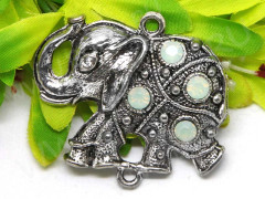 Кулон 44 Слоник коннектор со стразами 47*42*6,5мм античное серебро и лунный камень (металл и резин)