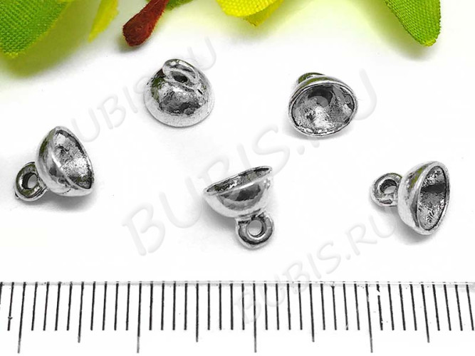 Концевик 047 шапочка подвеска 6,5*6,5*6,5мм античное серебро (литьё)