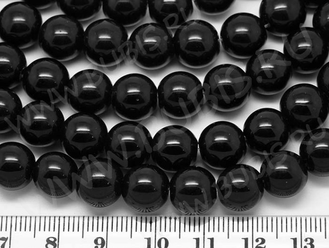 Бусина округлая 10мм чёрная непрозрачная (стекло) (НИТЬ)