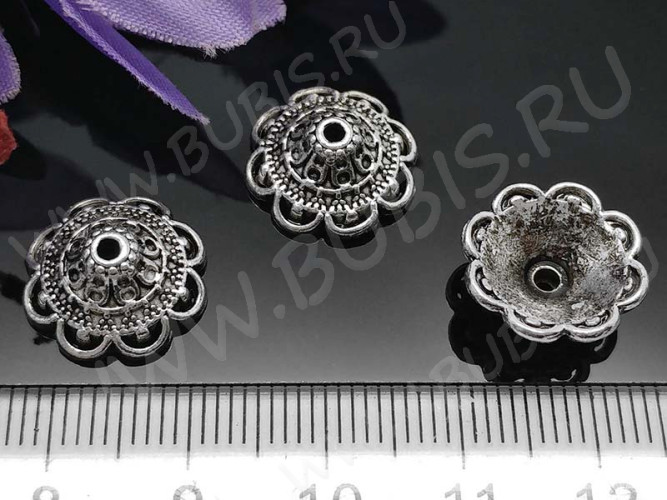 229 Шапочка-колпачок ажурная 14,5*13,5*5,5мм античное серебро (литьё)