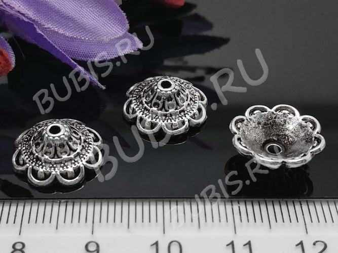 229 Шапочка-колпачок ажурная 14,5*13,5*5,5мм античное серебро (литьё)