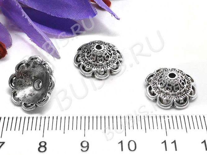 229 Шапочка-колпачок ажурная 14,5*13,5*5,5мм античное серебро (литьё)