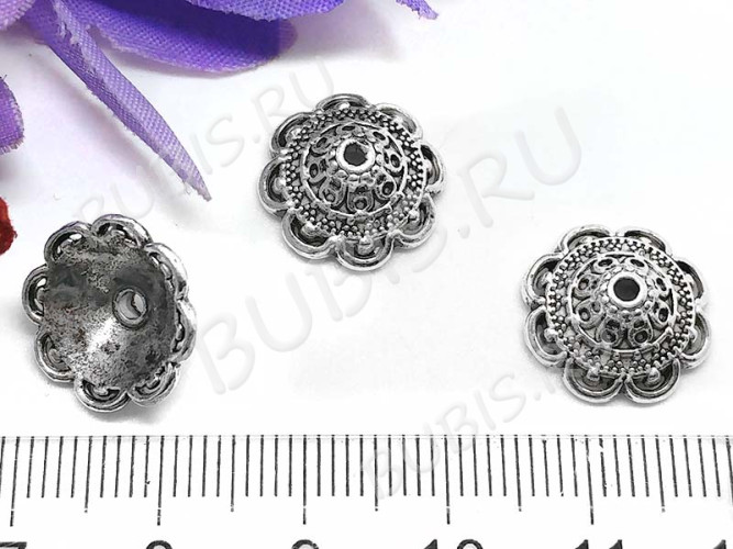 229 Шапочка-колпачок ажурная 14,5*13,5*5,5мм античное серебро (литьё)