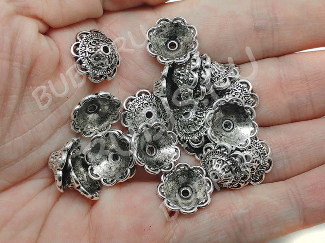 229 Шапочка-колпачок ажурная 14,5*13,5*5,5мм античное серебро (литьё)