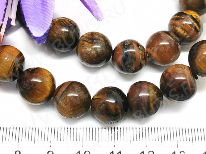 Бусина округлая 12мм Тигровый глаз натуральный (камни)