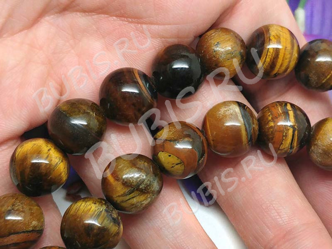 Бусина округлая 12мм Тигровый глаз натуральный (камни)