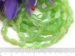 (ОПТ) Бусина каменная Овал 60 8*6*3мм Кошачий глаз св.зелёный (камни) (НИТЬ)