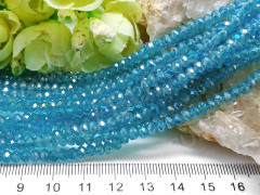 (СКИДКИ!!!) Бусина кристалл гранёный абакус 4,3*4*3,5мм голубо-бирюзовый с АВ прозрачный (имитация Сваровски) (100шт.)