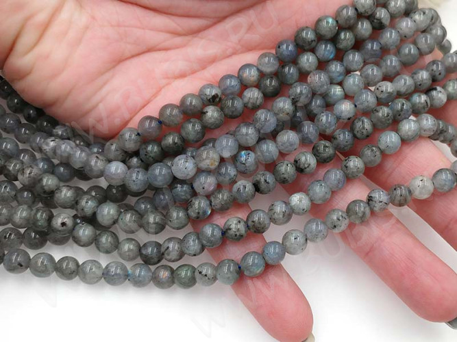 (ОПТ) Бусина округлая 6мм Лабрадорит натуральный (камни) (НИТЬ)