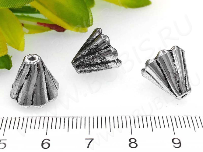 191 Шапочка Конус цветочек 12,5*12,5*11,5мм античное серебро (литьё)