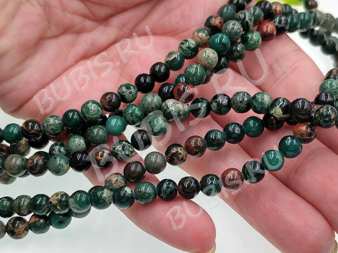 Бусина округлая 6мм Хризоколла коричнево-зелёная натуральная (камни LUX)