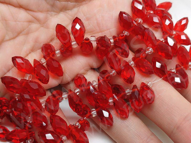 (ОПТ) Подвеска Капля гранёная 12*6*5,5мм Хрусталь красный прозрачный (имитация Сваровски) (НИТЬ)