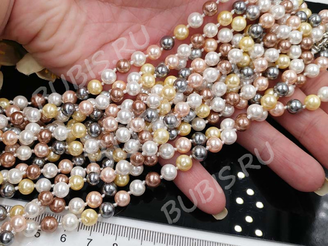 (ОПТ) Бусина Жемчуг 44 Sea Shell Perl округлый 6мм МИКС имит. (камни) (нить 23см)