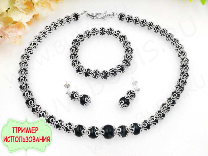 (СКИДКИ!!!) Бусина округлая 8мм Агат чёрный пресс. (камни) (10шт.)