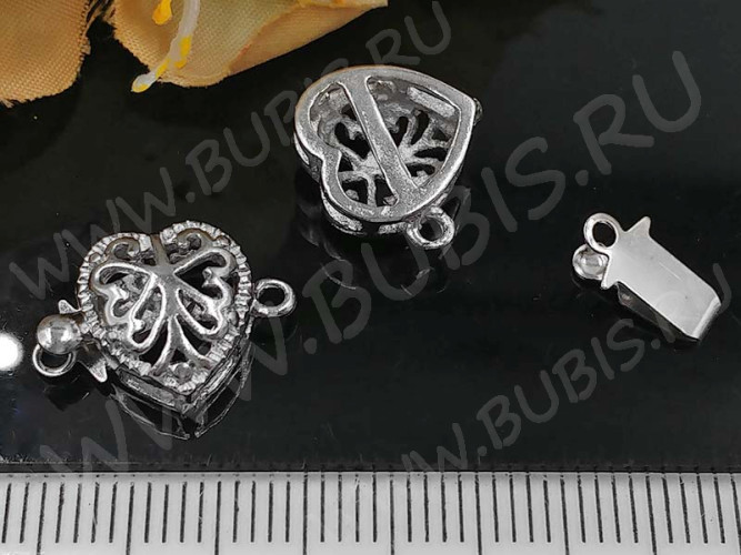 Замочек-застёжка №64 Сердечко ажурное на 1 нить 16*11,5*5,5мм цвет платины (Brass)