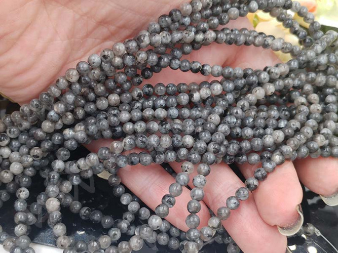 (ОПТ) Бусина округлая 4мм Ларвикит (Лабрадорит Норвежский) натуральный (камни) (НИТЬ)