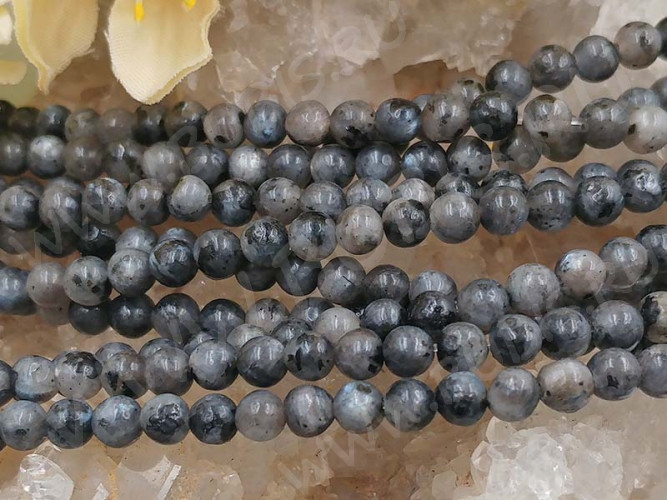 (ОПТ) Бусина округлая 4мм Ларвикит (Лабрадорит Норвежский) натуральный (камни) (НИТЬ)