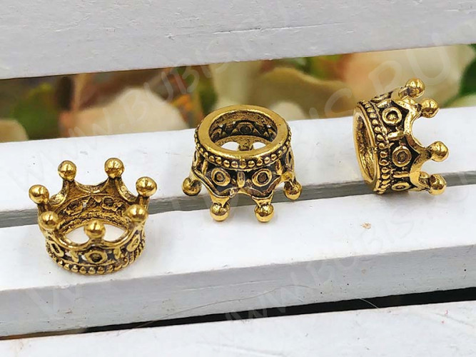 Бусина Корона 07 3D 11*11*6мм античное золото (LUX Китай) (сплав)