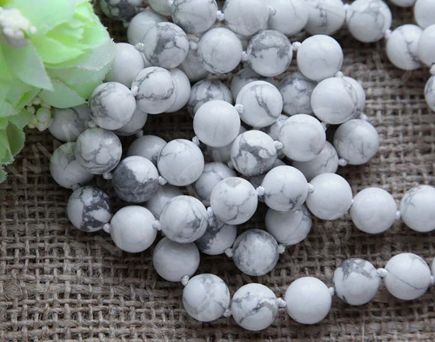 (ОПТ) Бусина округлая 10мм Кахолонг белый (камни) (НИТЬ)