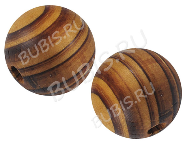Бусина Округлая полосатая 18*16,5м коричнево-св.коричневая (дерево)