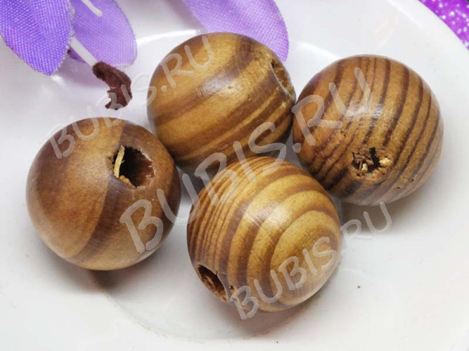 Бусина Округлая полосатая 18*16,5м коричнево-св.коричневая (дерево)