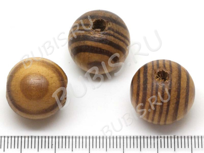 Бусина Округлая полосатая 18*16,5м коричнево-св.коричневая (дерево)