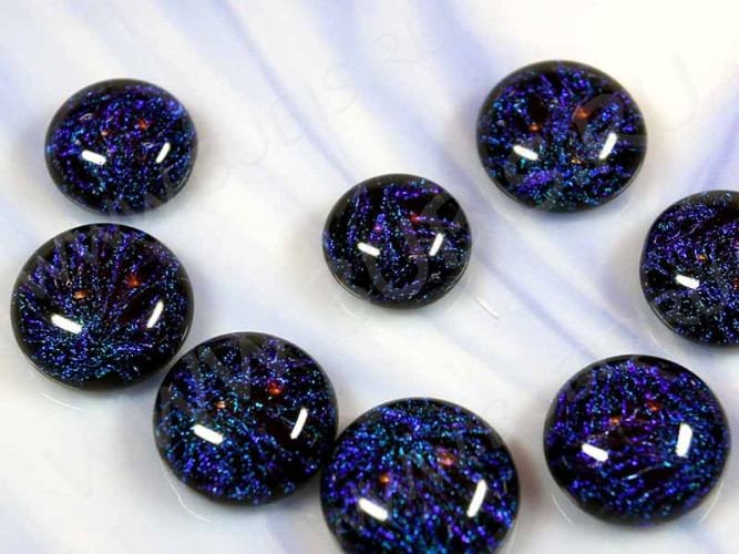 Кабошон Фьюзинг Круглый 15-16мм Дихроик на черном Синий Узор цветки FLO